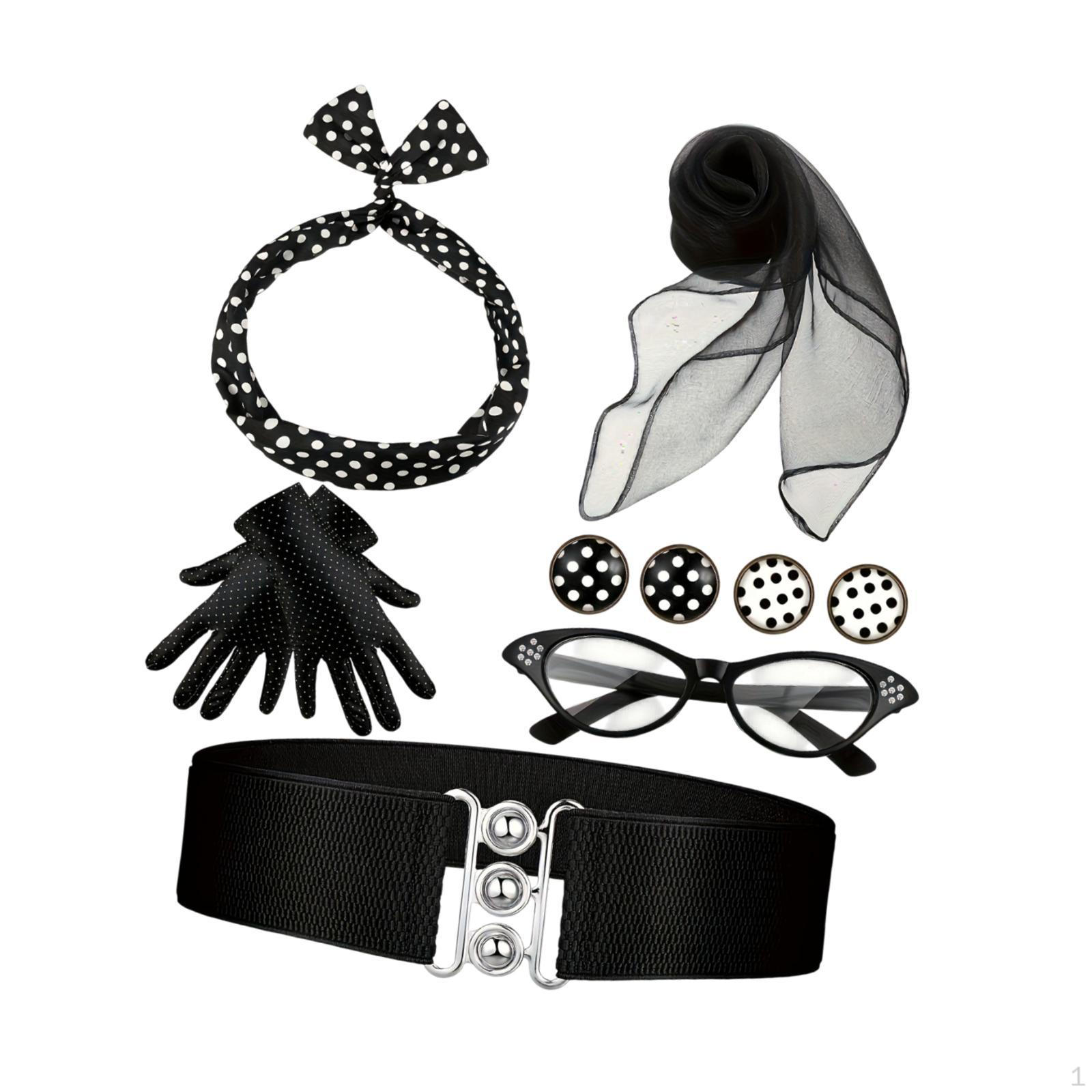 

Женский костюм 1950-х годов, перчатки, шарф в стиле ретро для праздничного наряда, реквизит для фестиваля Black 7pcs set
