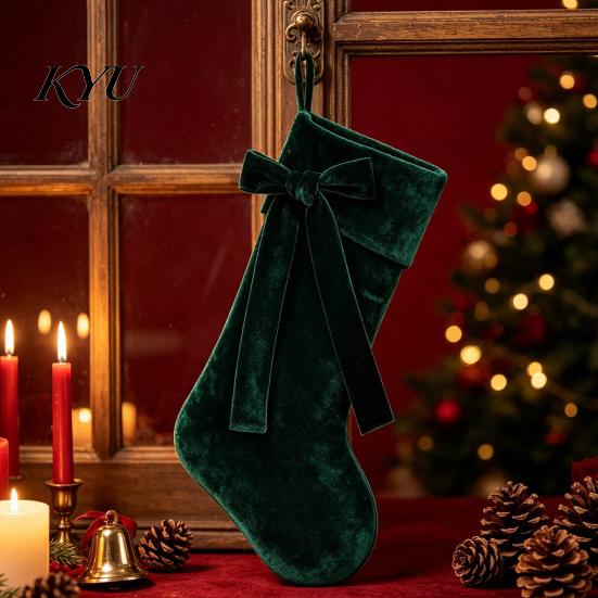 Stockings for Gifts 19 Inch Velvet Christmas Stocking with Bow, Soft Large Fireplace Hanging Decorative Gift Pouches Sock Plush Cuff Mantel,