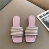 Fashion Sandals Flat Pearl Open Toe Shoes for Women 2025 Luxury Top Designs Woman Slippers Easy Wears Small Size Korea Style Eva Slides