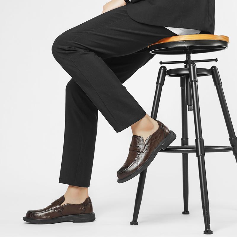 Fashion Hot Sale Brand Leather Mens Casual Shoes Fashion Breathable Handmade Non-Slip Shoes Classic Business Dress Men Flats Shoes