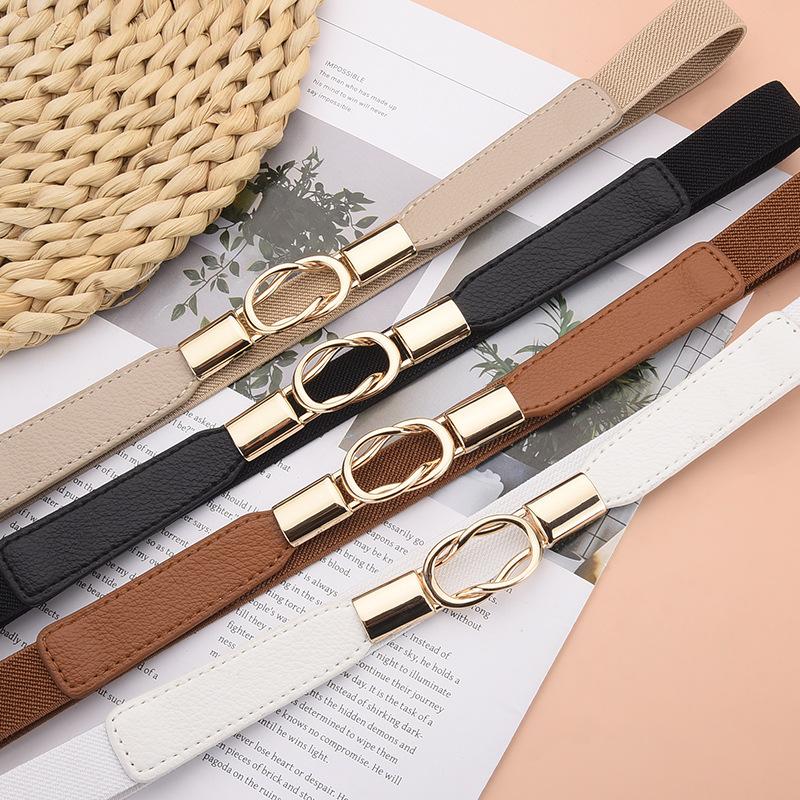 Button Thin Belt Women'S Decorative Waist Seal With Skirt Retro Elastic Elastic Narrow Belt Waist Black