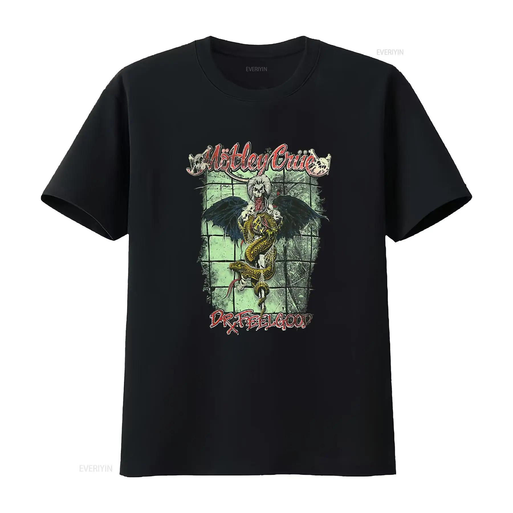 

M0Tley Cr4E Dr Feelgood Vintage T Shirt Unique for Funny with Skull Snake Wing Design vintage Washed streetwear Breathable S разноцветный
