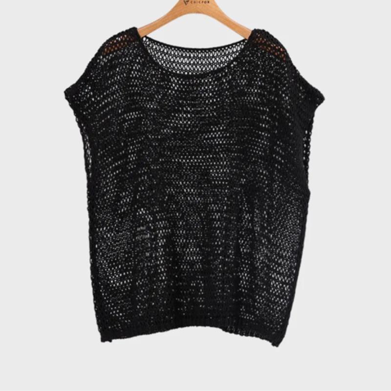 Summer Knitted Short Sleeve Loose Casual T-shirt Women Fashion Thin Minimalist Hollow Out Round Neck Tshirts Woman Elegant Slim Fit Tee Shirt 26323