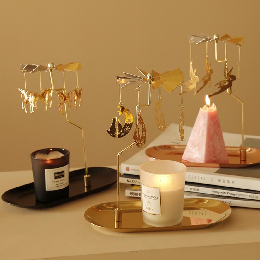 1Pc Rotating Candlestick Tray Scented Candle Romantic Walk Horse Lamp Christmas Decorations Creative Swing Birthday Wedding Gift