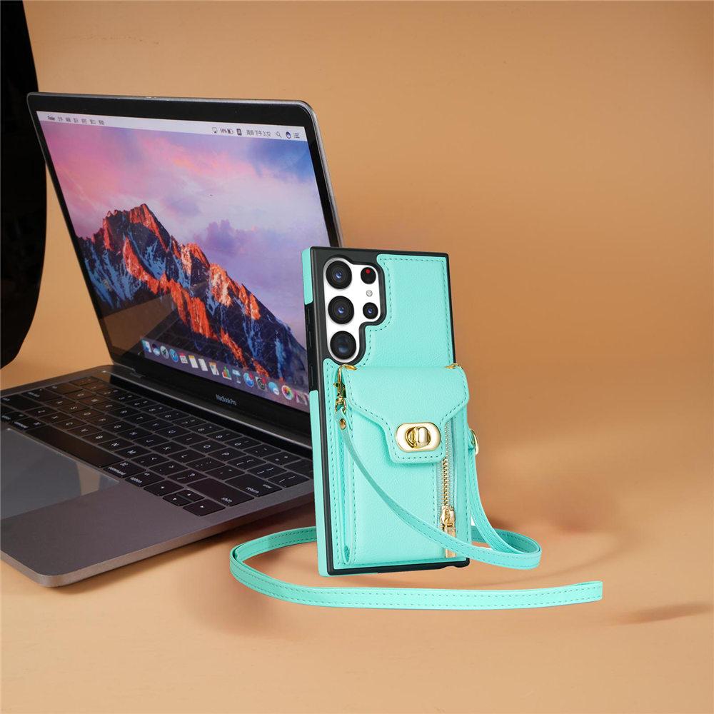 Zipper Lanyard Wallet Case For Samsung Galaxy S24 Ultra S23Plus S22 S21 S20 Note 20 A13 A14 A54 Cards Slot Cover Funda