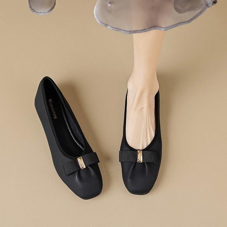 Fashion Shallow Mouth Square Bow Low Order Shoes 2024 Ballet Shoes Women's Scoop Shoes Grandma