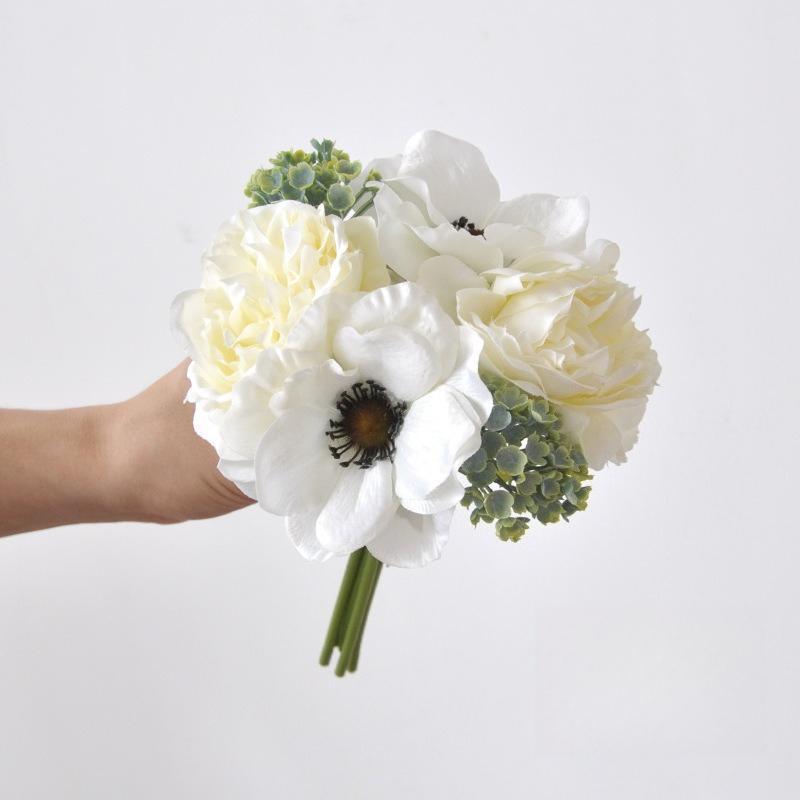 

2pcs Fake Flower Silk Red Peony Bundle Simulation Flowers Office Decorative Artificial Green Anemone Bouquet Hotel Decoration білий