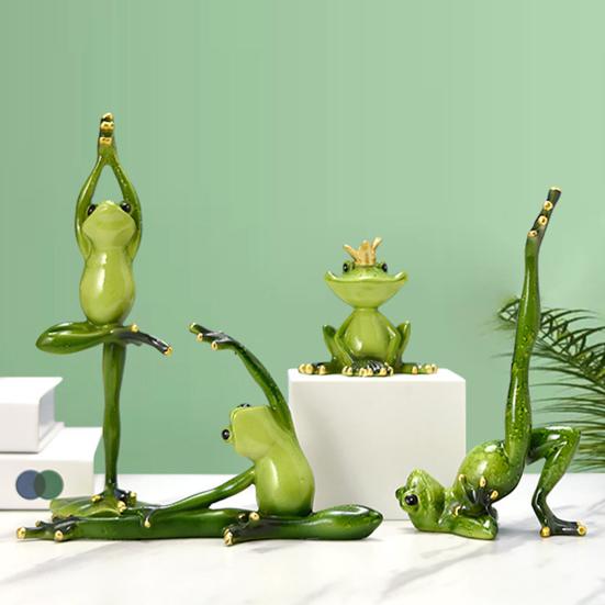 Yoga Frog Statue Cartoon Couple Frog Figurine Resin Sports Frog Sculpture Home Office Desktop Decoration Ornament