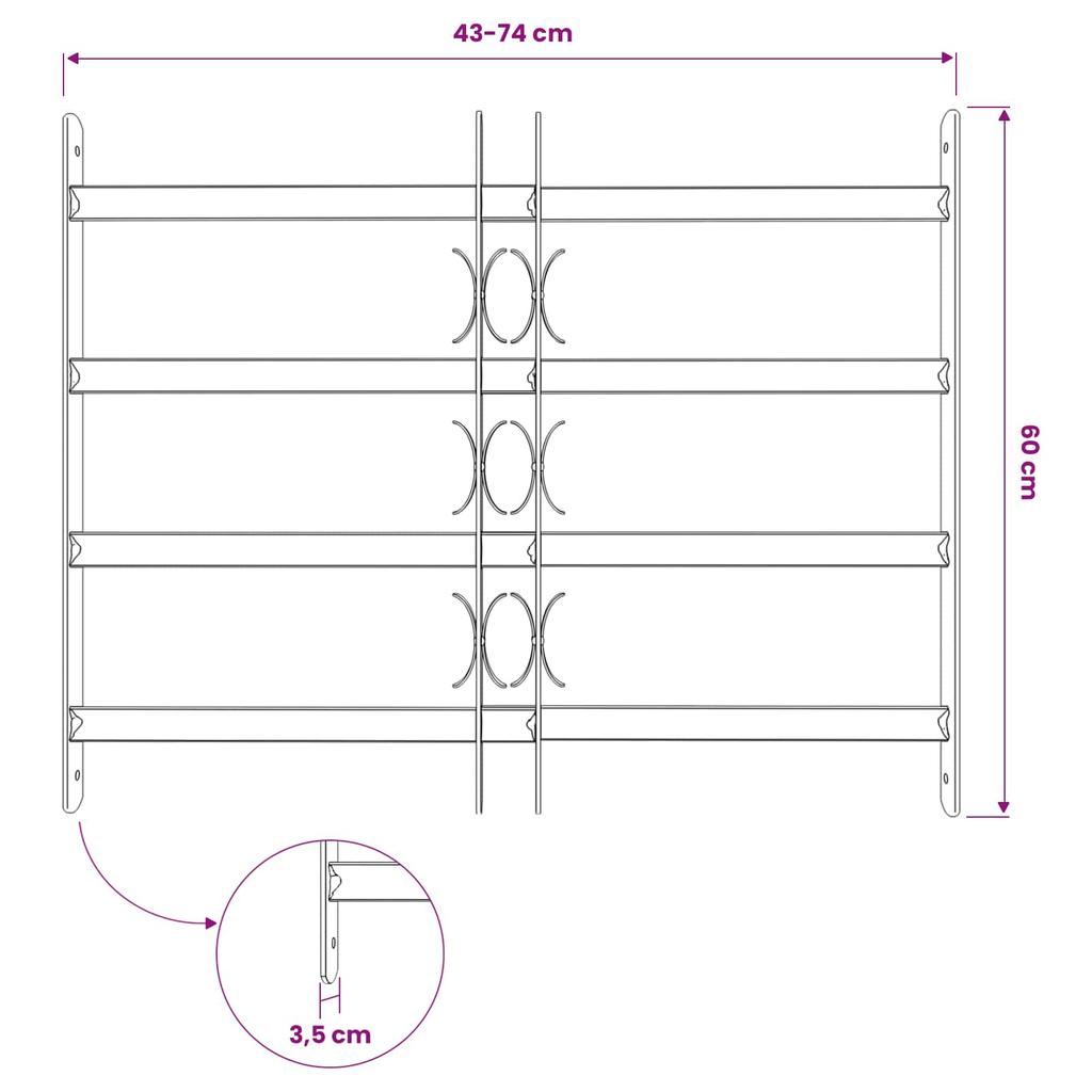 Window Security Grille with 4 Crossbars 3 Pcs 43 74 Cm