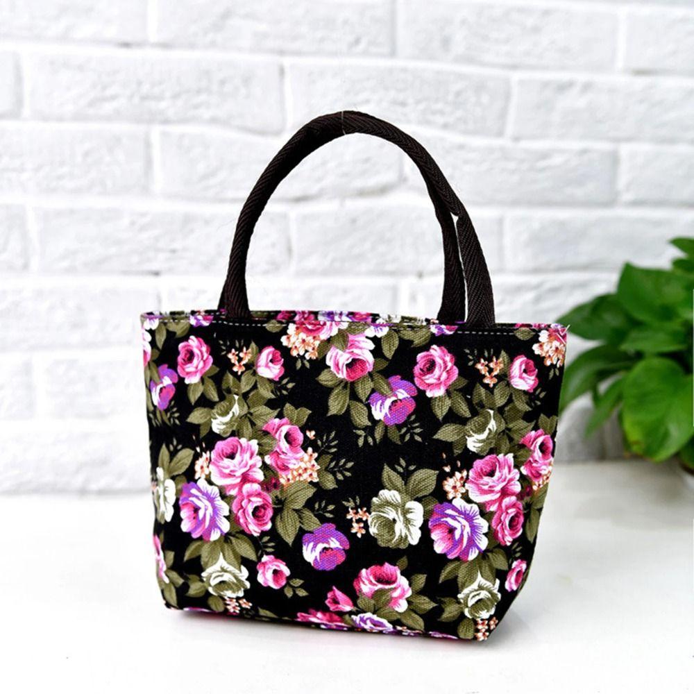 Printed Canvas Lunch Bag Oxford Cloth Rose Mommy Bag Portable Floral Tote Bag Travel