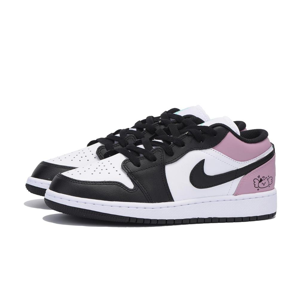 Jordan Air Jordan 1 Puppy Fragment Slip Resistant Abrasion Resistant Low top Vintage Basketball Shoes Men's Black Pink 553558-131(Team85-)