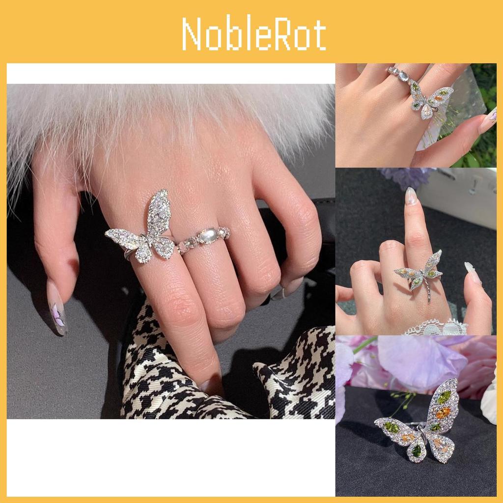 Fashionable Two Tone Butterfly Ring For Women Unique Adjustable Copper Jewelry