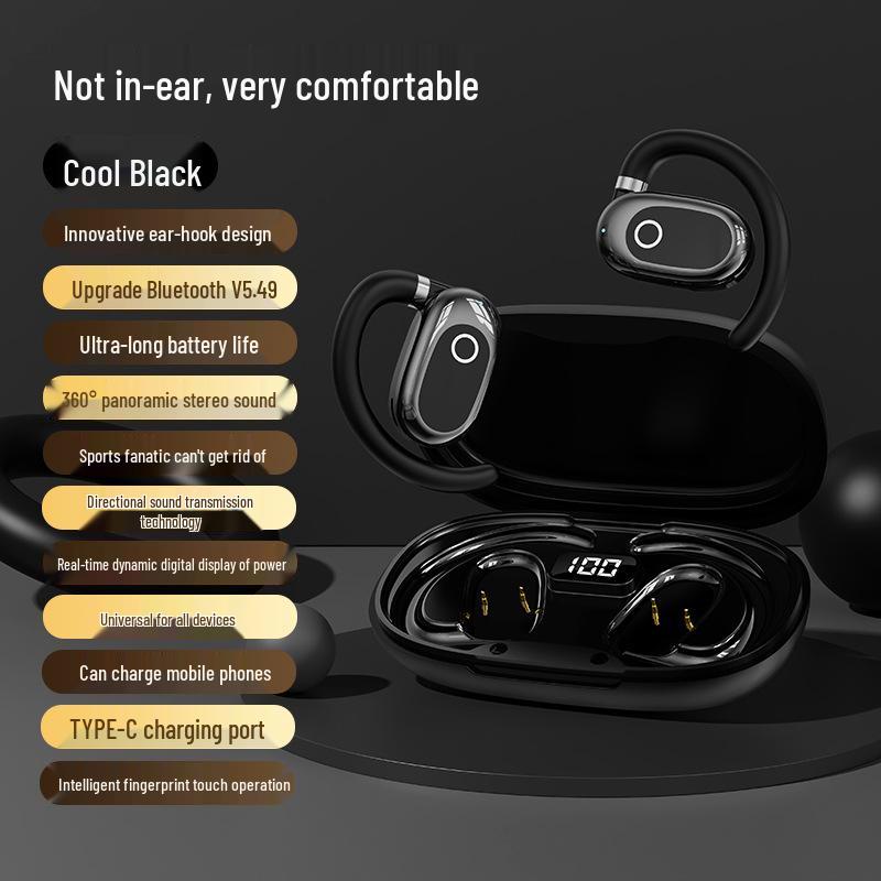 

New Hot-Selling TWS Bluetooth Ear-Hook Headset with Touch Control & Digital Display - Emergency Mobile Phone Charging