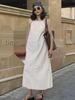 2023 Apricot Sleeveless Off-Shoulder Pullover Sling Dress - European & American Summer Fashion