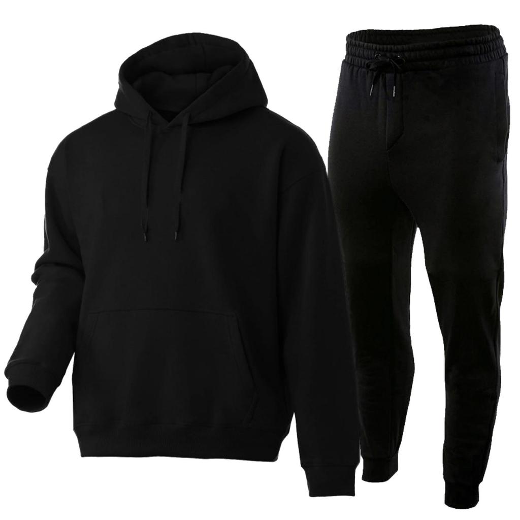 Herren- und Damen einfarbige lässige Fleece warme Kapuzen-Sweatshirts mit Kordelzugbündchen, Sweatshirts und Sweatpants, Sport 2-teiliges Set