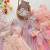 Meisjes Zomer Regenboog Tule Prinsessenjurk Met Pofmouwen En Volle Rok Voor Kinderfeestjes