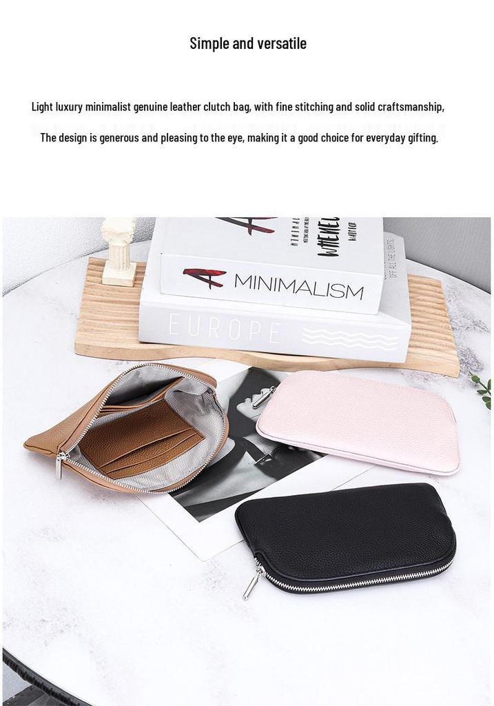 Women's Genuine Cowhide Leather Long Wallet with Phone Holder and Zipper