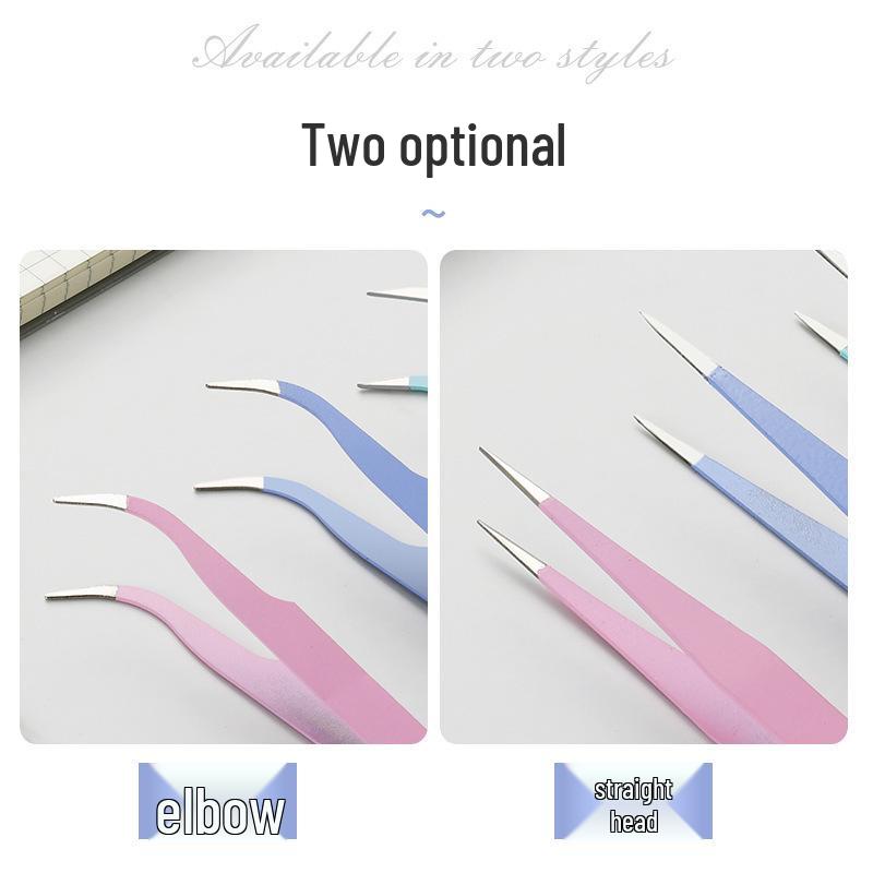 Stainless Steel Colored Bent Tip Tweezers with Cartoon Stickers and Tape