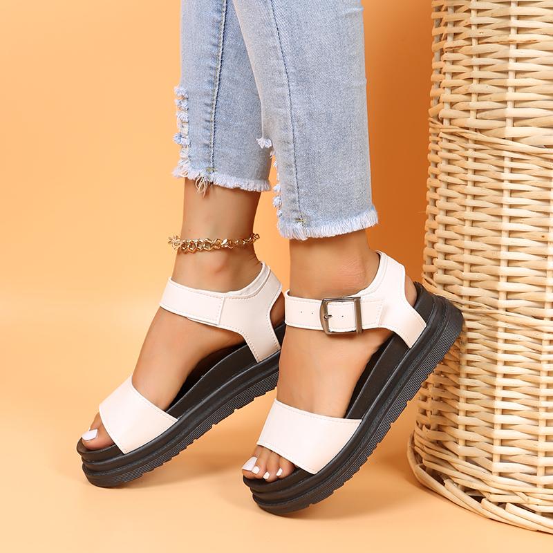 2024 New Women Summer Comfort Sandals Fashion Open Toe Flat  Ankle Buckle Strap Platform Roman Shoes Sandalias Mujer
