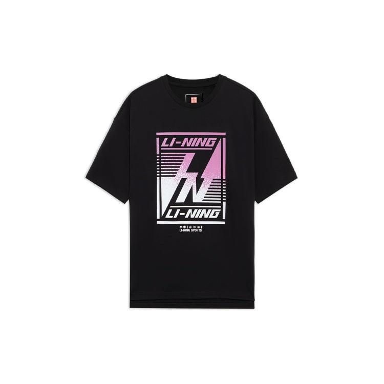 Li-Ning Pattern Printing Loose Round Neck Short Sleeve Black Men s AHSS127-2 M