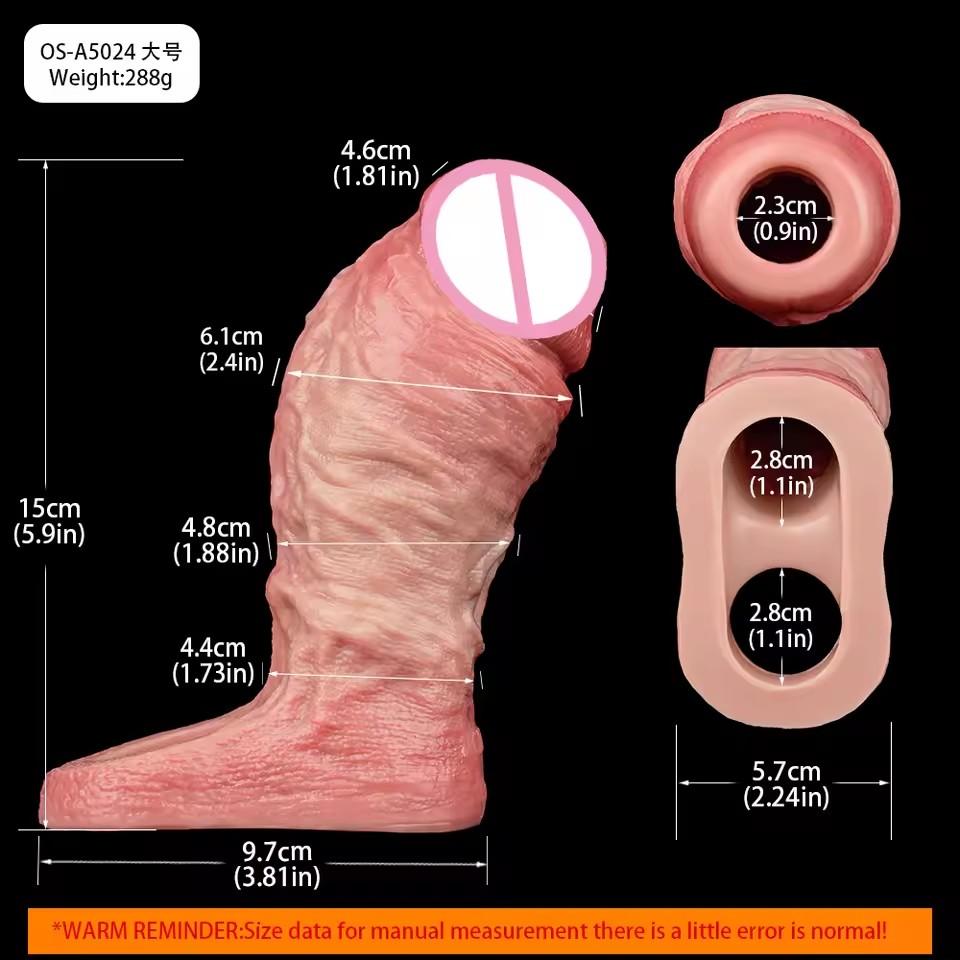 FAAK Realistic Penis Sleeve Size S M L XL Silicone Open-ended Dick Sheath Ring Realistic Hollow Dildo Sex Toy Cock Enlargement
