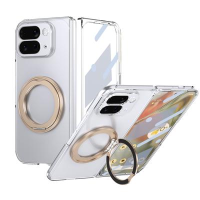 Metal Ring Stand Magetic Case for Google Pixel 10 Pro Fold with 360 Swivel Bracket Clear Cover Clear Glass Screen Protector