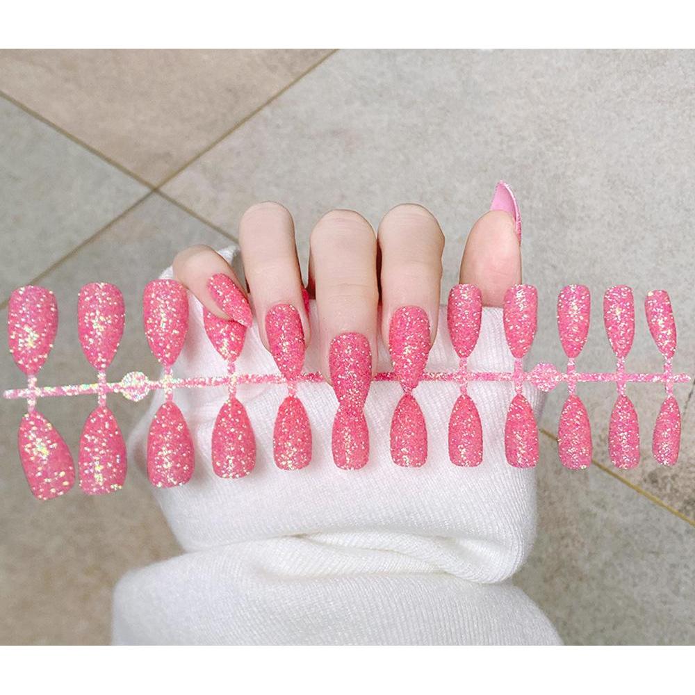 

24 шт./компл. накладные ногти, наклейки для ногтей, блестящие ногти, сделай сам, быстрые ногти розовый