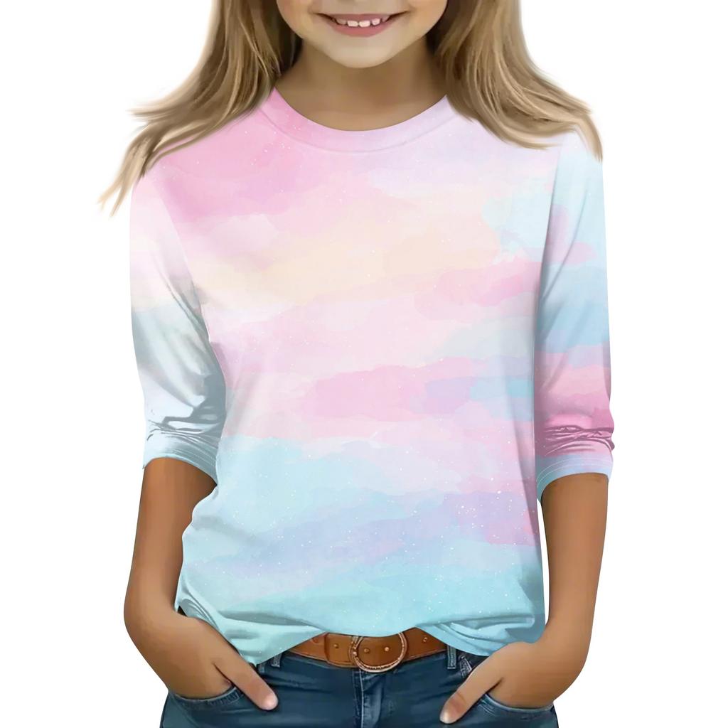 Kid's Round Neck Cute Flower Day Print Lightweight Spring/Summer Top