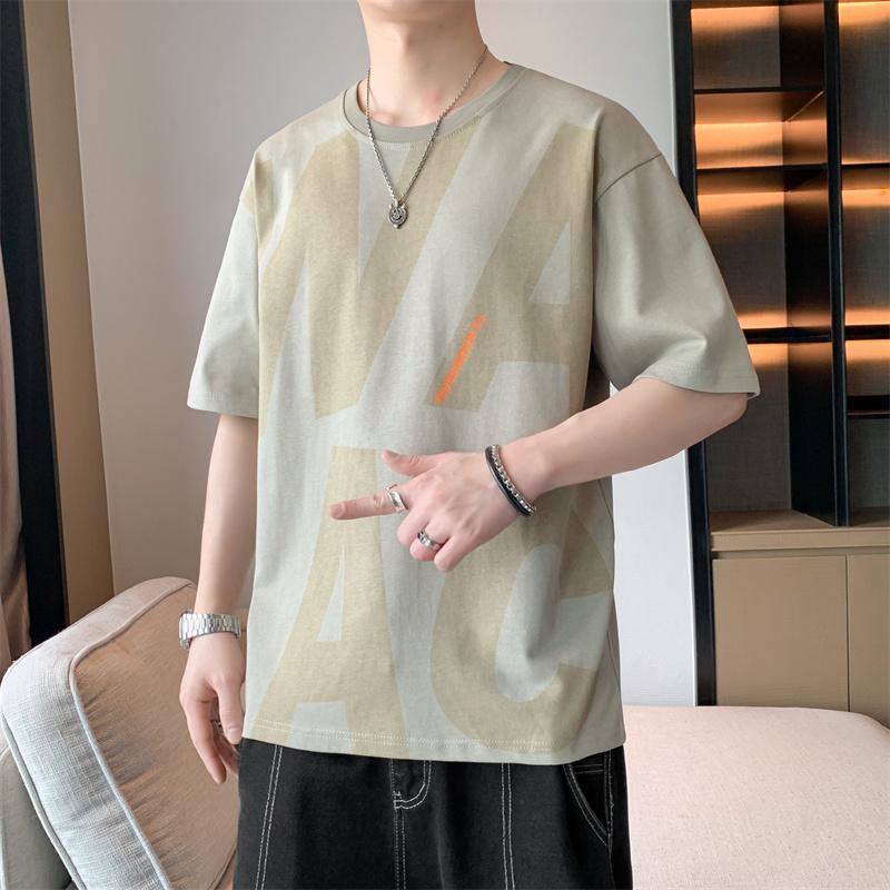 New Summer Fine Steel Stamp Round Neck T-shirt Men's Retro Street Loose Versatile Short Sleeves