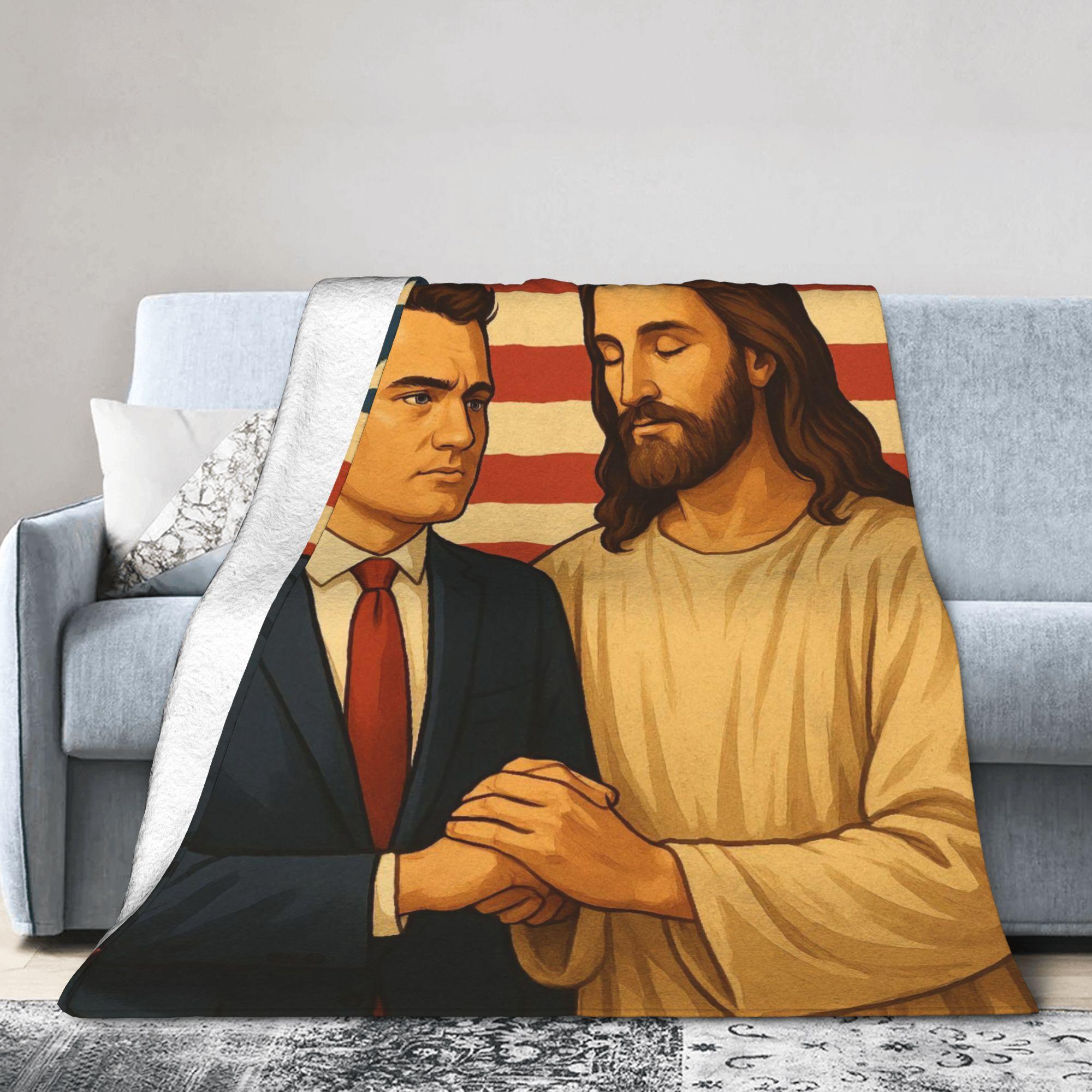 Charlie Kirk And Jesus Blanket Soft Warm Pattern Plush Throw Blanket For Children Couch Chair Flannel Bedspread Bed Cover 75X95CM