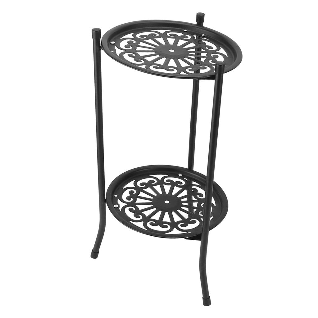 50cm Double Layer Plant Stand Iron Multifunctional Flower Rack Flower Shelf for Balcony Entryway Garden Black