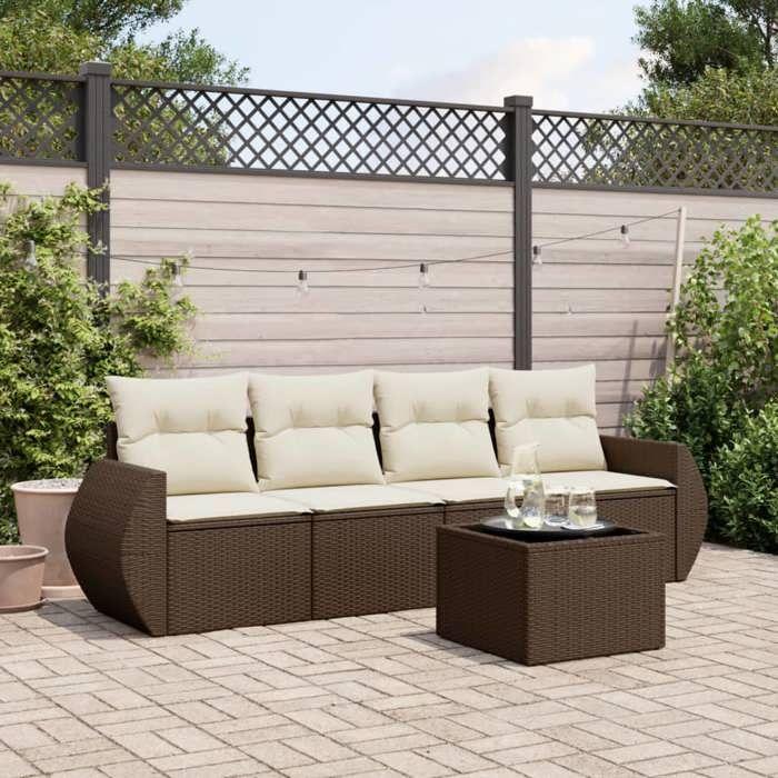 VidaXL Salon de Jardin avec Coussins 5 pcs, Canapés de Patio, Ensemble de Meubles, Mobilier de Terrasse Extérieur, Marron 3253430