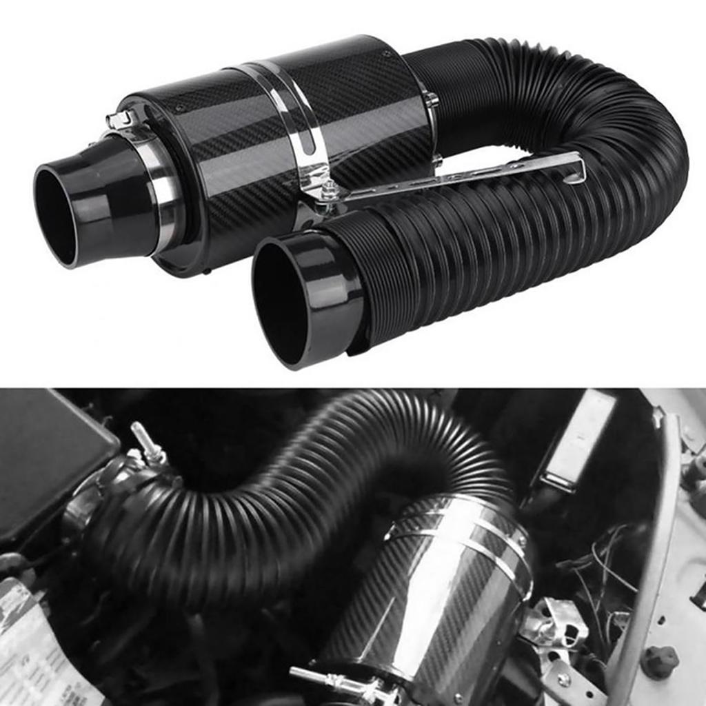 Universal Car 3  Carbon Fibre Cold Air Filter Feed Enclosed Intake Induction Pipe Hose Kit