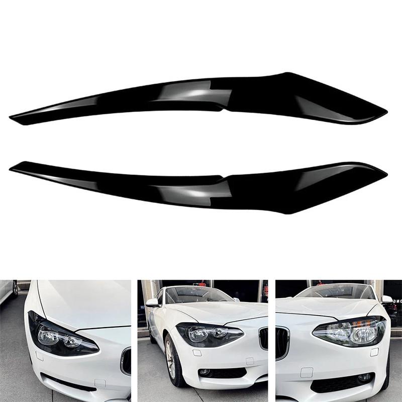 2Pcs Glossy Black Car Front Headlight Eyebrow Eyelid Cover for BMW 1 Series F20 F21 Standard Pre-facelift 2011-2014
