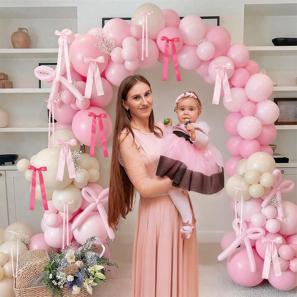 Pink Bow Wall Decor Happy Birthday Party Decorations Girls Favors Huge Pink Ribbon Bows Gifts Wedding Baby Shower Supplies
