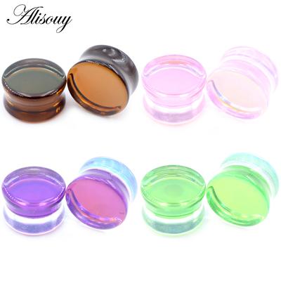 Alisouy 1PC 6mm-30mm Round Glass Women Men Ear Plugs Tunnels Guages Stretcher Expander Extender Earrings Piercing Body Jewelry