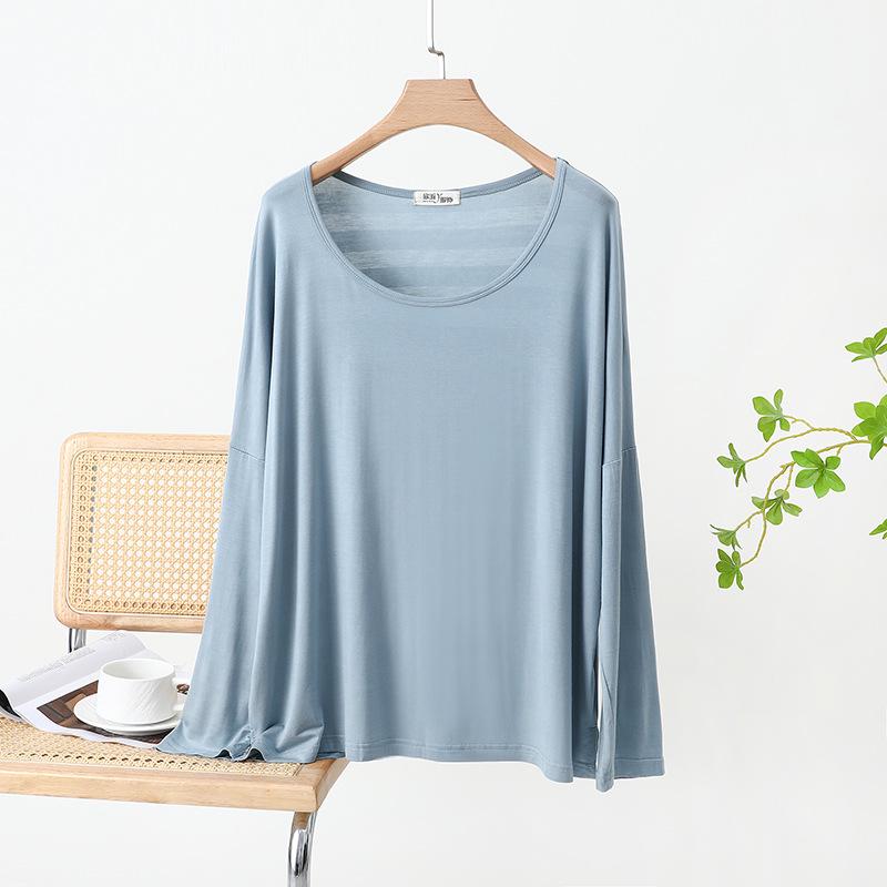 

Женская приталенная футболка с длинным рукавом и круглым вырезом - Легкий хлопок, Свободный крой, Большой размер, Топ для весны/лета. One Size 45-72.5 kg