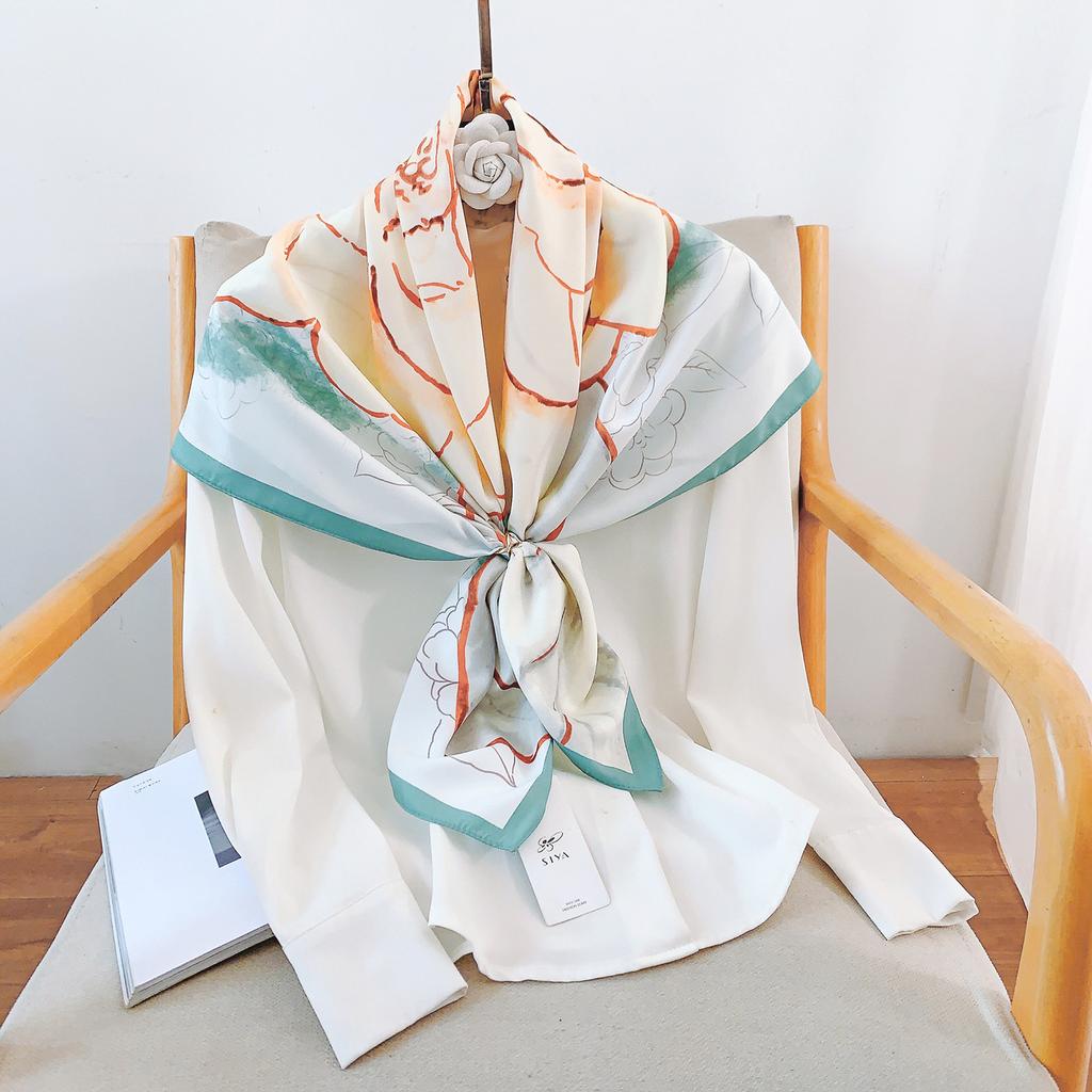 90CM Four Seasons Square Large Square Scarf Luxury Decorative Shirt Professional Headscarf Hairband Sunscreen Headscarf