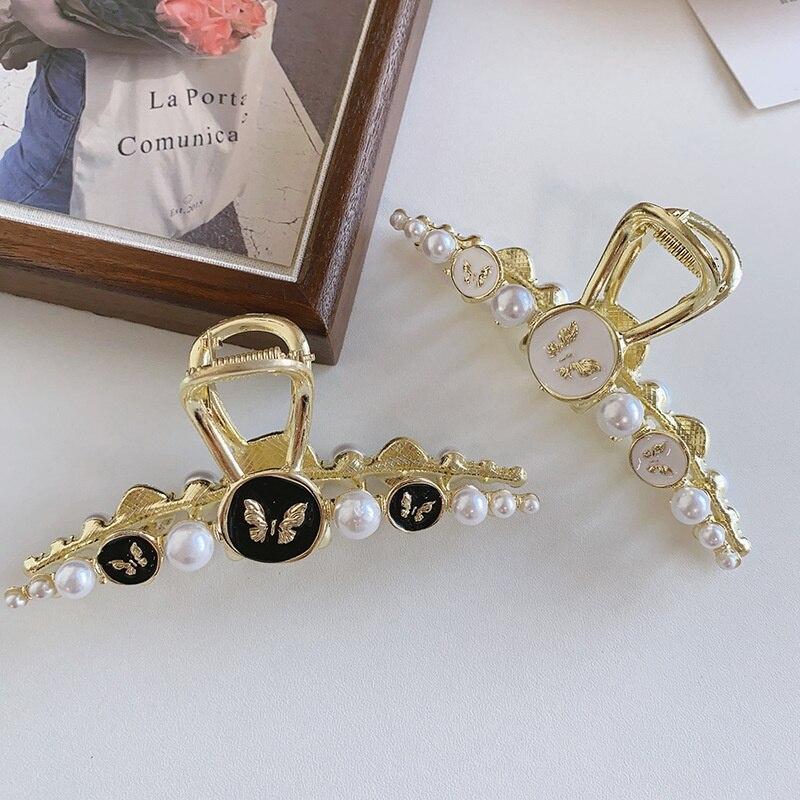 2023 New Vintage Butterfly Hair Claws Classic Pearl Hair Clips Hairpins Hairgrips For Women Hair Accessories Ornament Headwear