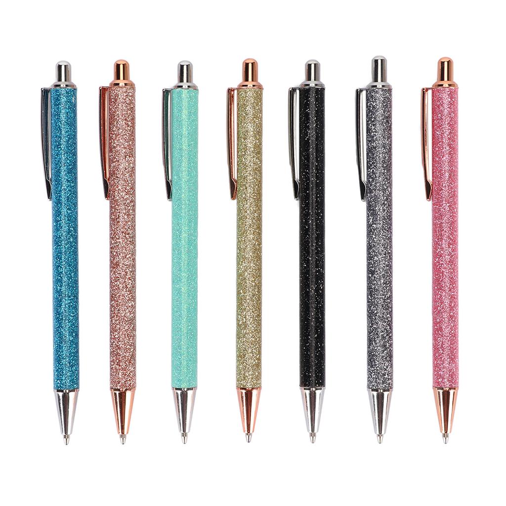 7Pcs Ball Point Pen Black Refill Glitter Style Book Clip Easy Disassembly Writing Pens for School
