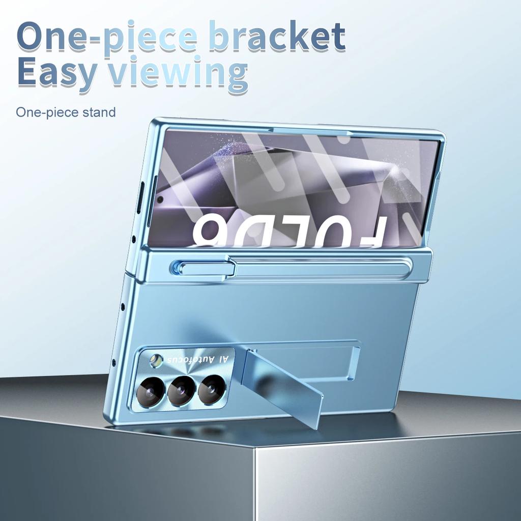 Military Armor with Touch Pen Holder Case for Samsung Galaxy Z Fold 6 5 4 3 Case Hinge Magnetic Plating Kickstand Stand Shockproof Full Cover