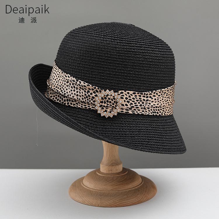 

Women S Summer Sunscreen Sunshade Straw Hat Seaside Vacation Sun Hat Straw Basin Hat Front Warped Edge Sunscreen Straw Hat M（56-58cm） чорний