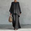 New 1116 European and American new women's elegant simple loose solid color shirt wide-leg pants set