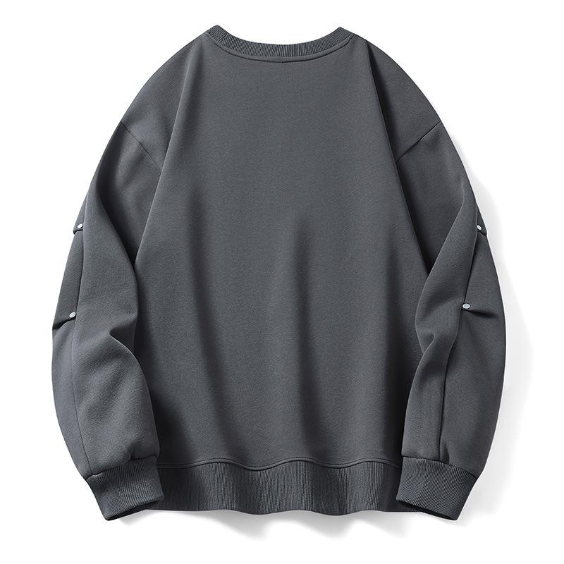 Men's Plus Size Heavyweight Hoodie: Trendy Loose Fit Pullover T-Shirt, Round Neck, Solid Color, Spring/Autumn Collection.