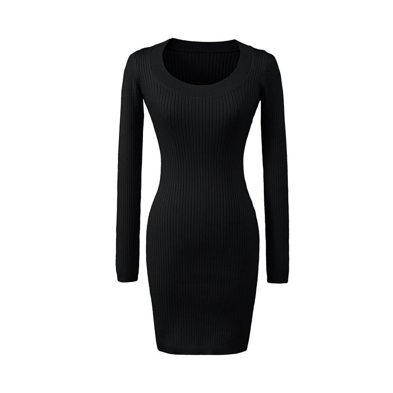 

Korean Style U-Neck Knit Dress - Retro Slim Fit, Hip-Hugging Mini Skirt Medium чорний