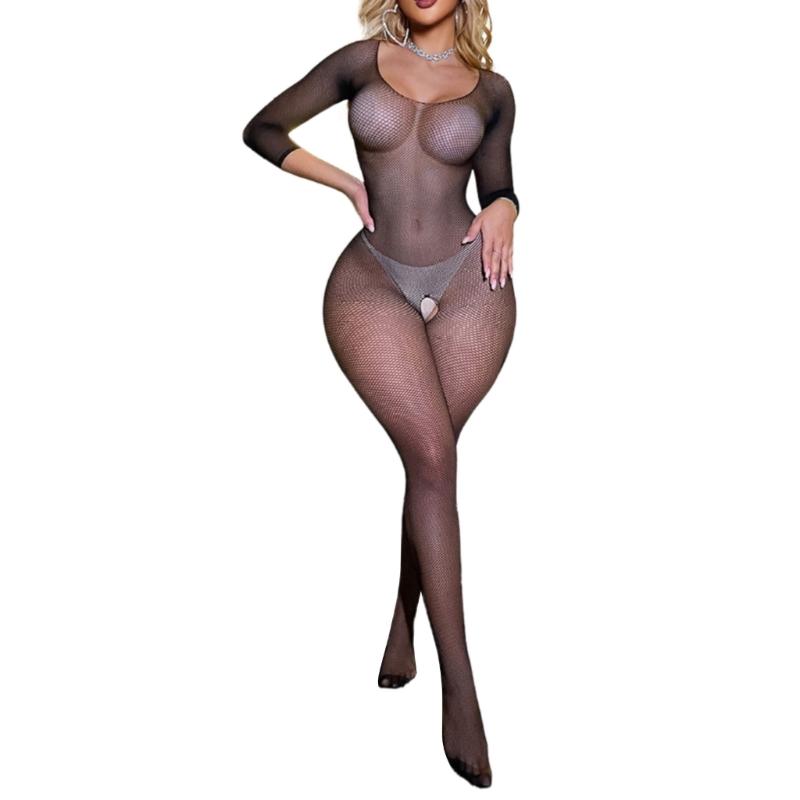 Women's Sheer Open Crotch Leggings Thin Ventilated Flexible Continuous Leggings For Daily Ease