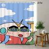 Crayon Shin-Chan Toru Kazama Animal Cosplay Peeking From Green Window Scene 2D Print Waterproof Shower Curtain, Bold Blue & Gree