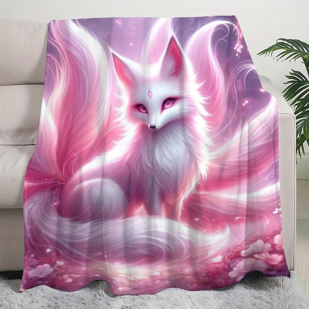 "Enchanted Fox Fleece Blanket, Soft Cozy Throw with Magical Design, Unique Gift for Fantasy Lovers, Perfect Home Decor Accessory