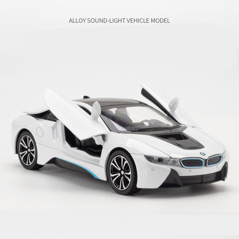 1/22 BMW I8 New Energy Car Alloy Sports Car Model Diecast Metal Racing Car Vehicles Model Simulation Sound Light Childrens Toys Gift