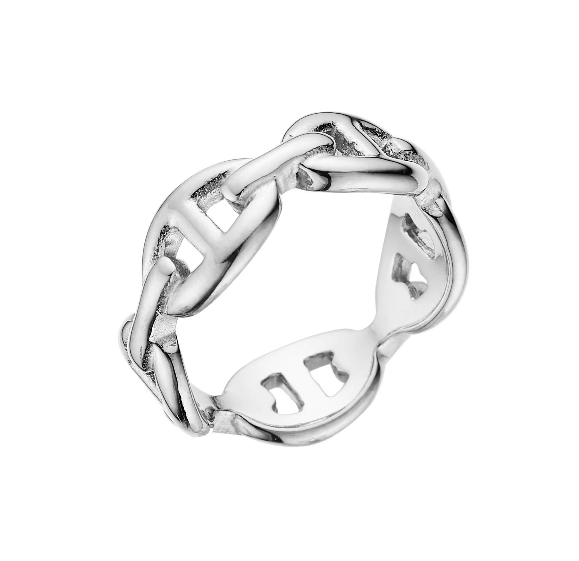 Titanstahl 18K Gold Schweinenase Damen Nischen-Design-Ring - Farbecht Ins Stil Schmuckzubehör Size 7 silber